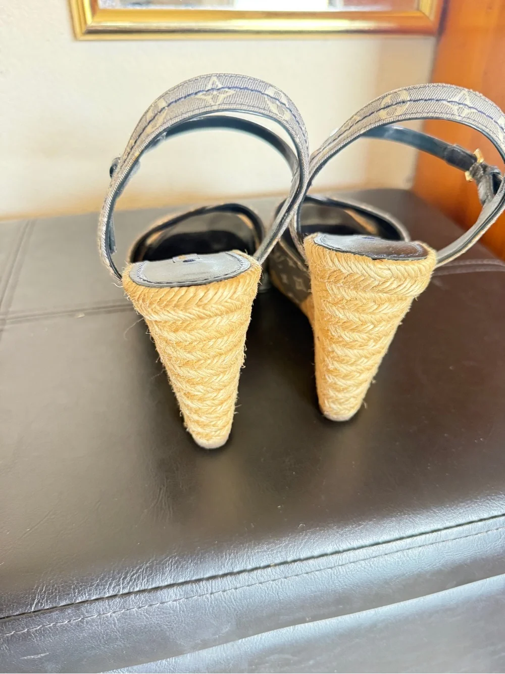Louis Vuitton denim Monogram Espadrille Wedge Sandals